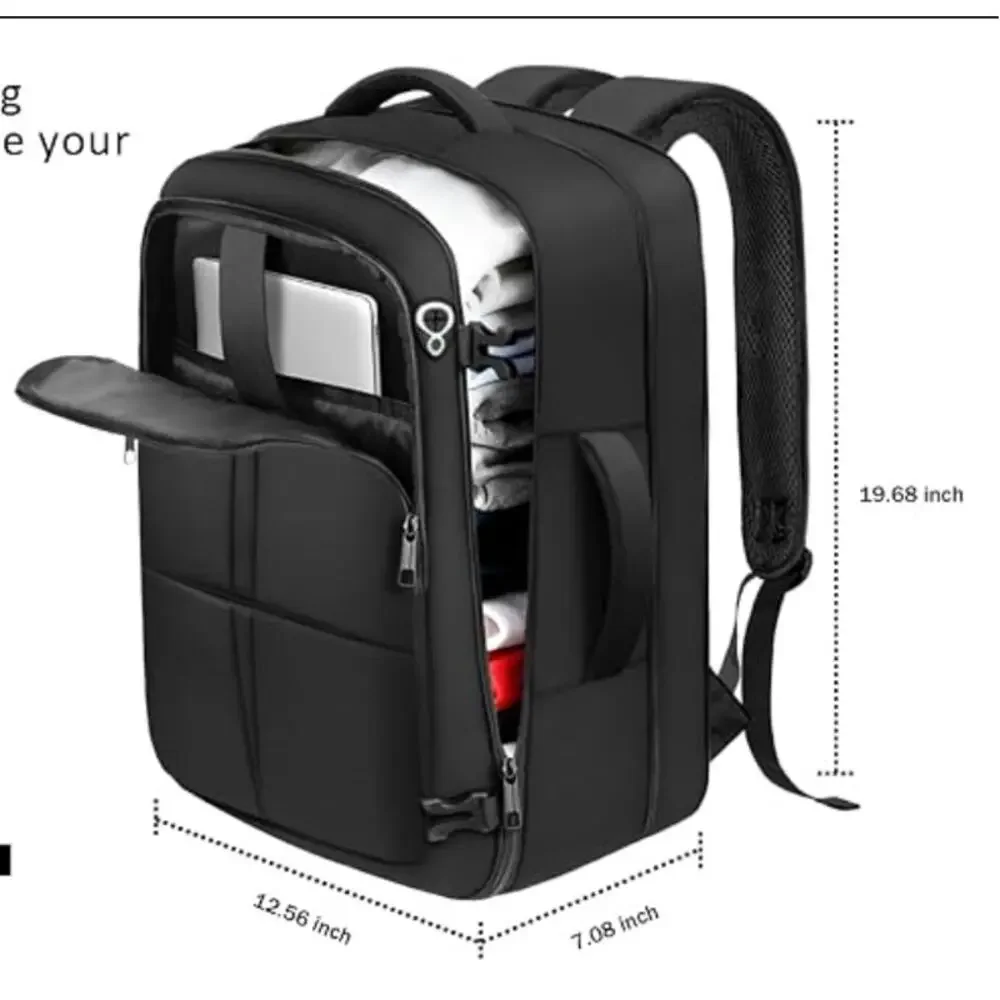 Extra Large Travel Backpack, Carry on Expandable Backpack, Waterproof- Black